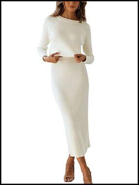 Ribbed Knit 2 Piece Sweater Set Crop Pullover Top & Maxi Pencil Skirt Outfit